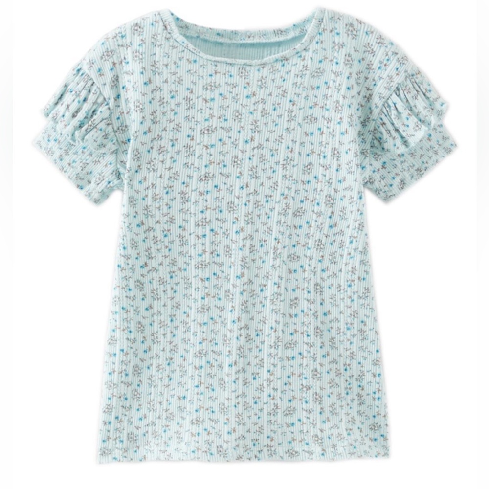 Zara Baby Girl Blue Floral Rib Top, 18-24 months